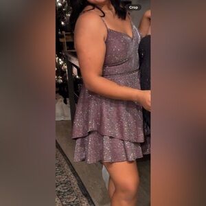 Macy's Sparkle Layered Lavender Mini Dress